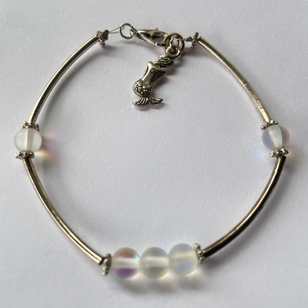 Iridescent Beads Bracelet With Mermaid Charm